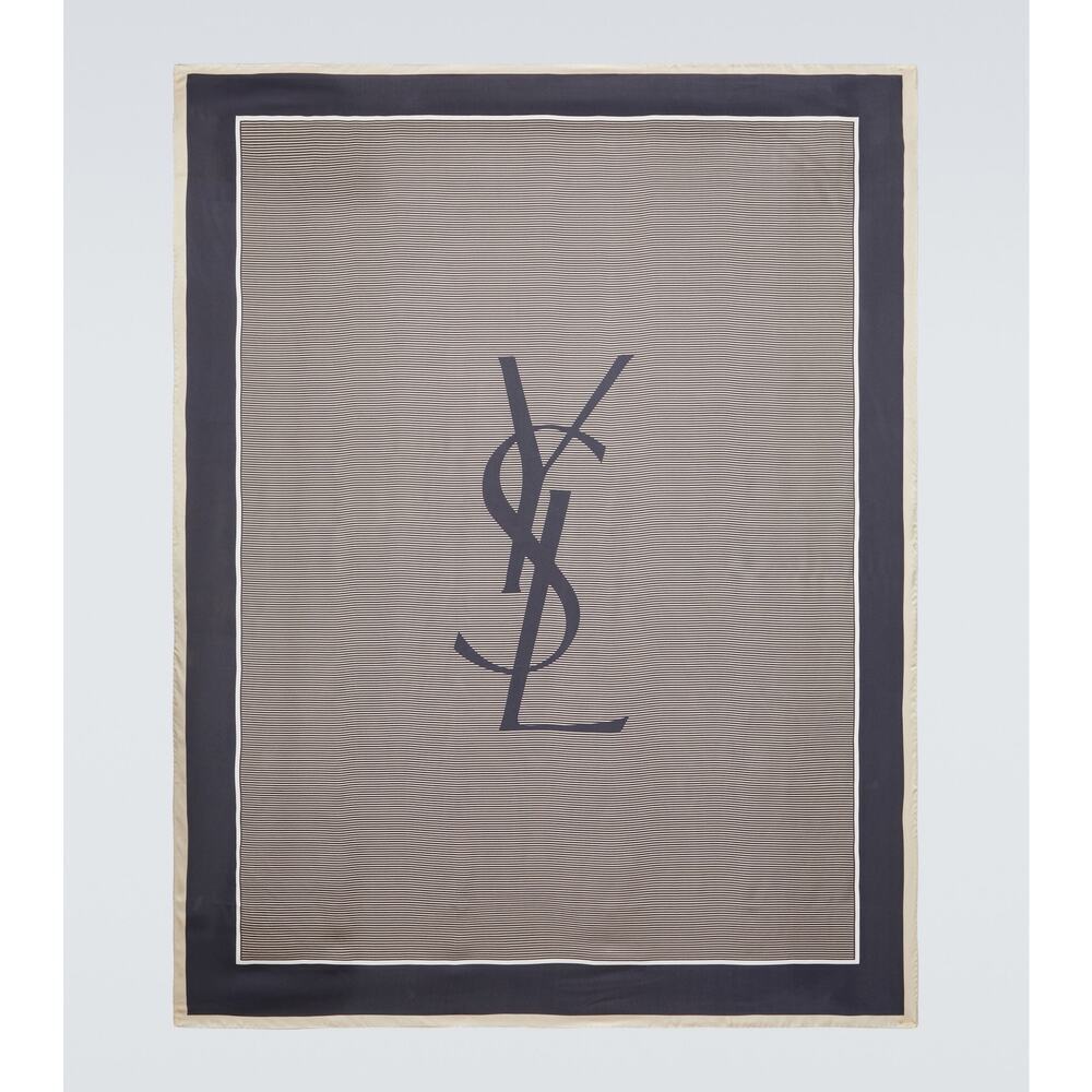 Saint Laurent Cassandre Silk Scarf Navy Ivory | 100% Silk | Brand New With Tags